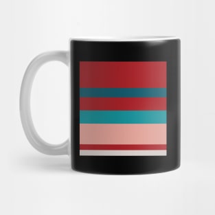 A fine jumble of Rouge, Blush, Pastel Gray, Dark Cyan and Petrol stripes. - Sociable Stripes Mug